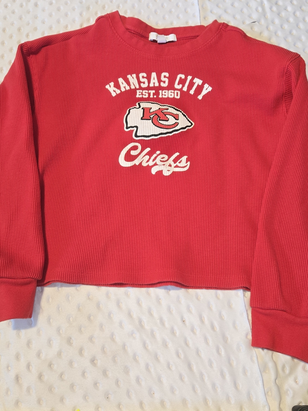 WEAR by Erin Andrews NFL Kansas City Chiefs Waffle Knit Cropped Top Womens Lg